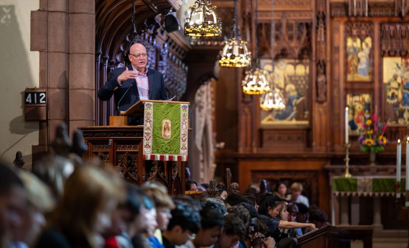 Visitor James McGregor speaking in Chapel