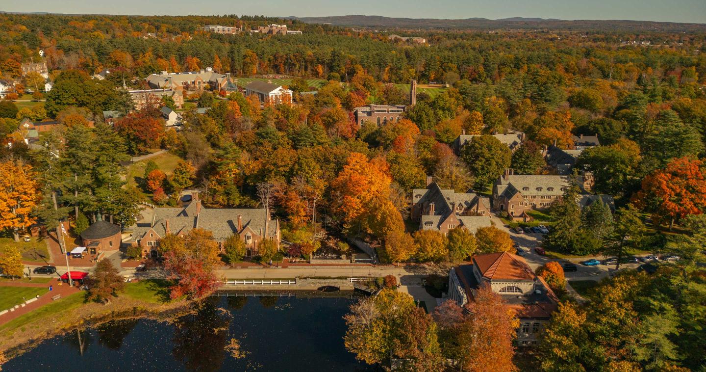 Aerial shot of campus in the Fall