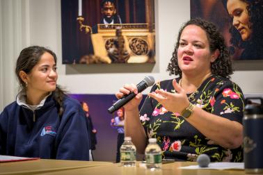 Diana Caba '01 during Q&A with members of the Latinx Society